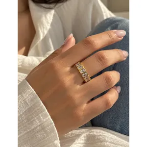 Anillo de Eternidad con Circonita, Chapado en Oro, Ajustable, Estilo Religioso Moderno - Product Image 2