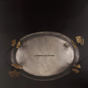 ถาดเสิร์ฟอาหารทรงรีพร้อมหูจับรูปผีเสื้อสีทองดีไซน์สุดหรูถาดเสิร์ฟอาหารบนโต๊ะทำจากโลหะสำหรับงานเลี้ยง - Product Image 1