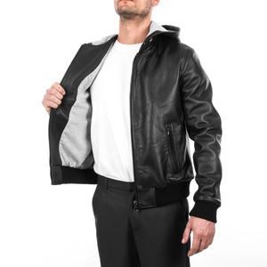 Chaqueta de cuero con diseño personalizado para hombre, chaqueta de piel auténtica con capucha - Product Image 2