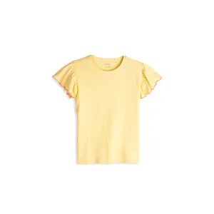 Camiseta Amarilla de Algodón para Niñas, con Volantes, Estampada, Estilo Crop Top, Informal, para Bebés y Niñas Pequeñas, Ropa de Verano Tejida, Diseño con Logotipo Simple - Product Image 4