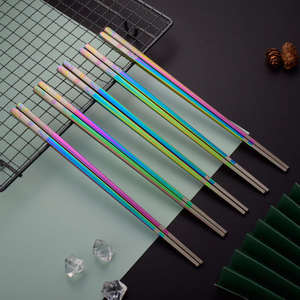 Baguettes en métal colorées légères réutilisables pour les fêtes, voyage, ustensiles de cuisine, ensemble de couverts - Product Image 3