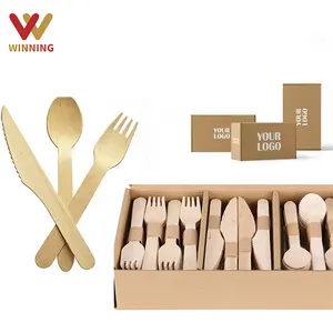 Chiến Thắng Nhà Máy bán hàng trực tiếp thân thiện với môi phân hủy sinh học sản phẩm Flatware Bạch Dương chất liệu 16cm dùng một lần bằng gỗ thiết lập dao kéo