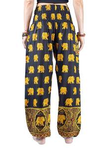 Pantalones Marrones Estilo Bohemio de Alibaba para Burning Man, Pantalones Hippies Unisex Tipo Harem Aladdin para Yoga, Pantalones Boho con Estampado de Elefantes, Largos, Mezcla de Algodón, Tallas M-XL, Hechos a Mano - Product Image 3