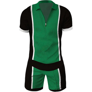 Conjunto de camisa y pantalones cortos de manga corta con cuello en contraste de moda de diseñador para hombre para verano Street Look - Product Image 6