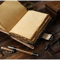 Journal en cuir fait main antique avec motif boussole, forme rectangulaire marron, fournitures de bureau, objet créatif
