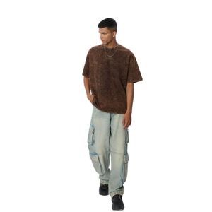 Coffee Brown Loose Fit Washed 100% Cotton Men's T-Shirts Vintage Style Casual Streetwear Soft Breathable Daily Urban Wear - Product Image 3