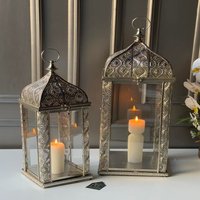 Lanterne porte-bougie de luxe faite à la main en fer et verre, sans flamme, avec impression en relief pour la décoration intérieure, Noël, Ramadan Kareem