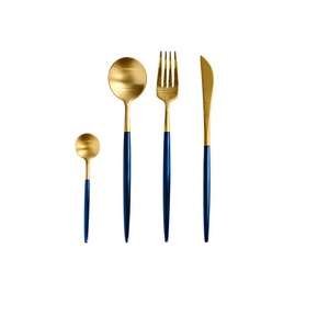 Modern Kitchen and <b>Tabletop</b> Cutlery Set Gold & Blue Color Exclusive Quality Metal Flatware Set Handcrafted Flatware Sets - Product Image 1