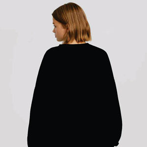 Sudadera Holgada de Invierno para Mujer, Color Negro Sólido, Cuello Redondo, Manga Larga, Hombros Caídos, Estilo Casual - Product Image 5