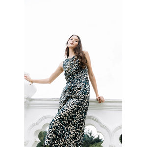 Abito Midi Vintage Animal Instinct con Stampa Leopardata, Vita Impero, Stile Casual da Festa, 100% Seta, Lavaggio a Secco Consigliato, Taglie XS-XL - Product Image 2