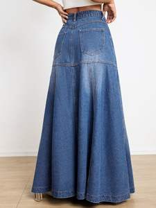 กระโปรงยาวผ้ายีนส์สไตล์โบฮีเมียนกระโปรงยาวสไตล์โบฮีเมียนสำหรับใส่ในตู้เสื้อผ้าเป็นแรงบันดาลใจ - Product Image 5