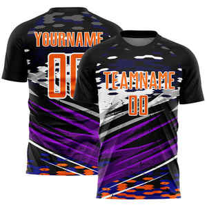 เสื้อฟุตบอลคอกลมแขนสั้นผ้าโพลีเอสเตอร์ระบายอากาศได้ดีแห้งเร็วเป็นมิตรกับสิ่งแวดล้อมเนื้อผ้าโพลีเอสเตอร์ระเหิดแบบออกแบบได้ตามต้องการ - Product Image 4