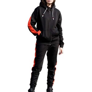 Sudadera con capucha personalizada para mujer, ropa para Parte Superior Femenina, de Material polar, Casual, de gran tamaño, con bolsillos y cremallera, en color negro y rojo - Product Image 2