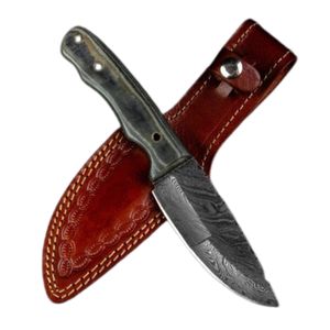 Couteau Skinner DIY personnalisable OEM Edge Master Manufacture, lame en acier Damas poli miroir, manche en Micarta, cuir véritable - Product Image 1