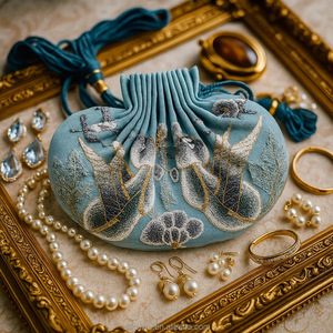 高級手作り100%シルク絹織刺繍ジュエリーポーチ |   オリエンタルアートギフトバッグ - Product Image 2