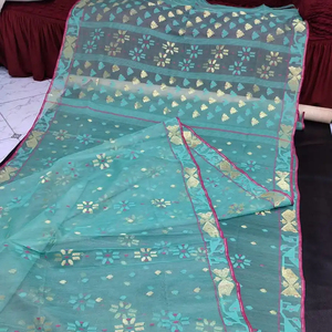 Nueva llegada Deshi Dhakai Jamdani Sharee calidad de exportación para mujeres JAMDANI tela azul rojo verde dorado cielo azul de Bangladesh - Product Image 1