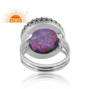 Elegent Designer Oxidized Sterling <b>Silver</b> Synthetic Green Fire <b>Opal</b> Gemstone Statement <b>Ring</b> Custom Jewelry Manufacturer - Product Image 4