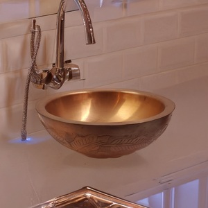 Handmade Hammered Copper Vessel Sink Luxury Engraved Bathroom <b>Basin</b> <b>Portable</b> for Hotel Resort & Luxury Home Bathroom. - Product Image 1