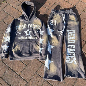 Ropa de calle unisex, chándal personalizado con serigrafía, lavado ácido, chándal, pantalones de chándal bordados desgastados y conjuntos de Sudadera con capucha para hombres - Product Image 2