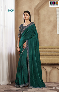 El último Sari de trabajo con borde de seda satinada suave de diseñador de Fab Zone - Product Image 4