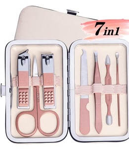 Kit de manucure 7 en 1 rose en acier inoxydable avec étui portable, outils de manucure pour adultes, testés à la main, outils de beauté, logo personnalisé - Product Image 1