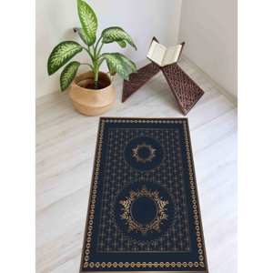 <b>Navy</b> & Gold Prayer <b>Rug</b>: Elegant Muslim Religious Decor, Printed <b>Rug</b>,Nonwoven Thin <b>Rug</b> - Product Image 4