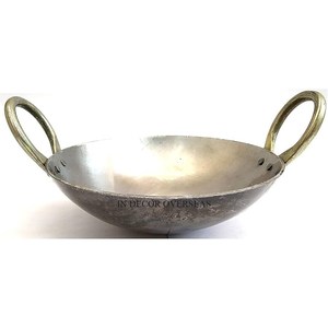 Vente chaude martelé Texture argent brillant poli intérieur et plaqué or extérieur robuste métal Kadhai ustensiles de cuisine fournitures - Product Image 4