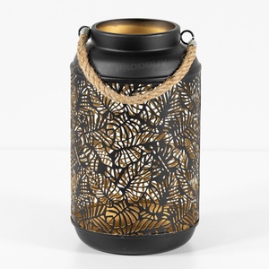 Lanterne décorative en métal avec découpes en forme de feuilles, porte-bougie à lueur chaude pour salon, balcon, jardin, décoration intérieure - Product Image 1
