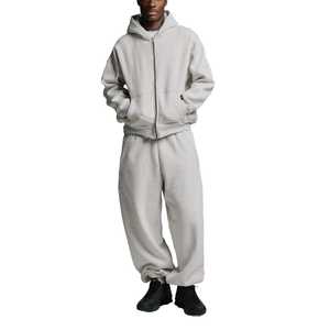 Custom <b>Polyester</b>/Cotton Fleece Full Zip Blank Heavyweight Regular Fit Casual Tracksuit Jogging Suit Hoodie <b>Jogger</b> Sets Men - Product Image 5