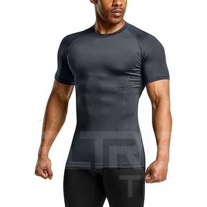 2025 Camisetas de compresión de patrón sólido de manga corta para hombres adultos Ropa de cuello redondo-Venta al por mayor - Product Image 1