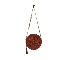 Bolso de cantimplora de piel de vaca con herramientas de flores occidentales, bolso de mensajero bohemio para mujer, monedero de herramientas manuales, bolso redondo de cuero - Product Image 1