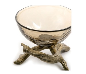 Exquisito tazón decorativo dorado de vidrio y metal, exhibición elegante de decoración del hogar con acento de mesa de lujo Premium - Product Image 4