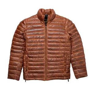 Chaqueta de cuero marrón desgastado para hombre, con cuello alto, cremallera, impermeable, transpirable, a prueba de viento, para invierno. - Product Image 5