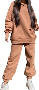 Venta al por mayor personalizado de alta calidad de las mujeres de 2 piezas de entrenamiento chándal sólido de manga larga con capucha pantalones más 100% algodón invierno - Product Image 3