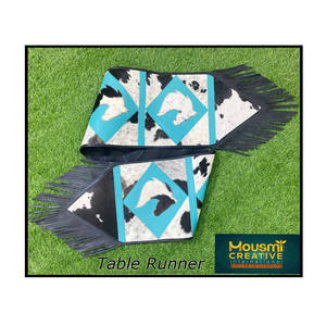 Элегантный обеденный опыт OEM скатерть с кожаным покрытием из кислотной кожи, бирюзовый квадратный патч для лица лошади, тканый для домашнего отеля и бара - Product Image 1