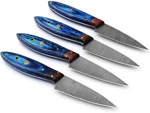 Juego de Cuchillos para Carne de Acero de Damasco Hechos a Mano, Estilo Nórdico Profesional, Cuatro Piezas, Mangos Ambidiestros de Madera Pakka, Recubiertos, Rectos - Product Image 4