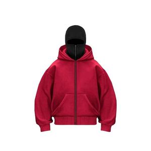 25-26 personnalisable 100% coton cagoule sweats à capuche hommes rue surdimensionné fermeture éclair goutte épaule Balaklava sweats - Product Image 2