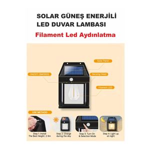 A energia solare giardino, terrazza, balcone, sensore esterno graduale filamento LED illuminazione lanterna
