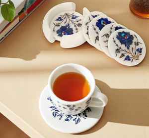 Ensemble de dessous-de-verre en marbre Pietra Dura incrusté, faits à la main, en pierre semi-précieuse - Product Image 6