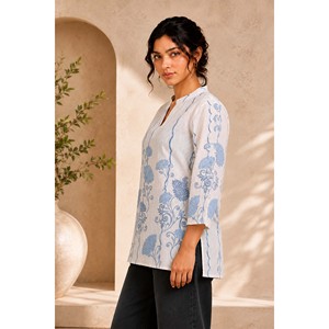 Haut en soie brodé beige pour femme Nayantara Shireen, col asymétrique, tenue de bureau, taille XL - Product Image 5