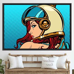 Impresión en Lienzo de Mujer Astronauta Estilo Pop Art: Decoración Moderna para Pared, Lienzo con Marco Negro - Product Image 1