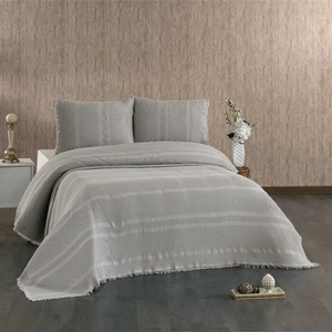 Guzide Amara <b>Grey</b> 4-Piece Customized Classic Luxury Home <b>Bedspread</b> Set 100% Chenille Organic Woven Striped Washable Anti - Product Image 1