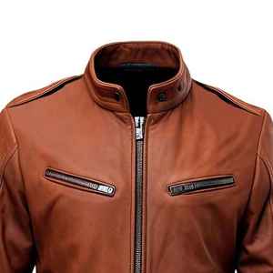 Premium Quality New Arrival Vintage Style <b>Genuine</b> Leather Casual Wear Cotton <b>Nylon</b> Zipper Closure Windproof Men Leather jacket - Product Image 2