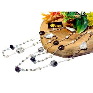 Collier en pierres précieuses multi-perles en spinelle iolite rutile naturel, tendance, en argent sterling 925, pour mariage et soirée - Product Image 4