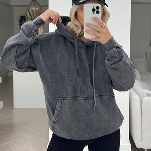 Hip Hop Streetwear Sudaderas con capucha de gran tamaño Vintage Drop Shoulder French Street Style Pullover Hoodie - Product Image 4