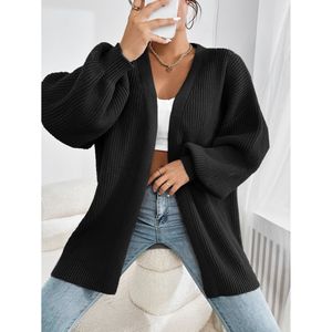Cardigan long surdimensionné en tricot côtelé pour femme, à ouverture sur le devant, pour l'automne et l'hiver - Product Image 4