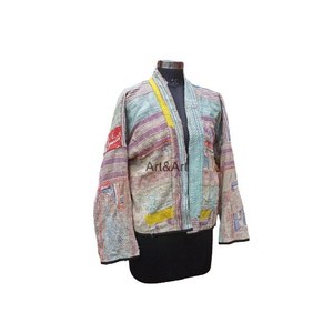 Veste Kantha indienne réversible faite à la main pour femmes, style bohème, broderie décorative, poches, vintage, 100% coton, écologique - Product Image 5