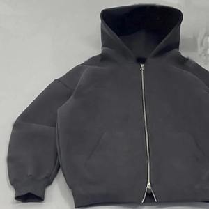 Sweat à capuche sport surdimensionné en coton de haute qualité pour hommes Logo personnalisé Double fermeture éclair bidirectionnelle teint uni pour l'hiver - Product Image 2