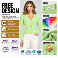 Cardigan en tricot pour femme, col en V côtelé vertical, boutons dorés décoratifs, coupe courte ajustée, tenue quotidienne, de bureau ou de soirée pour le printemps et l'automne