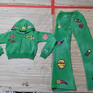 Custom Printed Streetwear Tracksuit Set Heavyweight Cotton Fleece Zip-Up Hoodie and Wide Leg Pants Set for Women Wholesale - Product Image 1